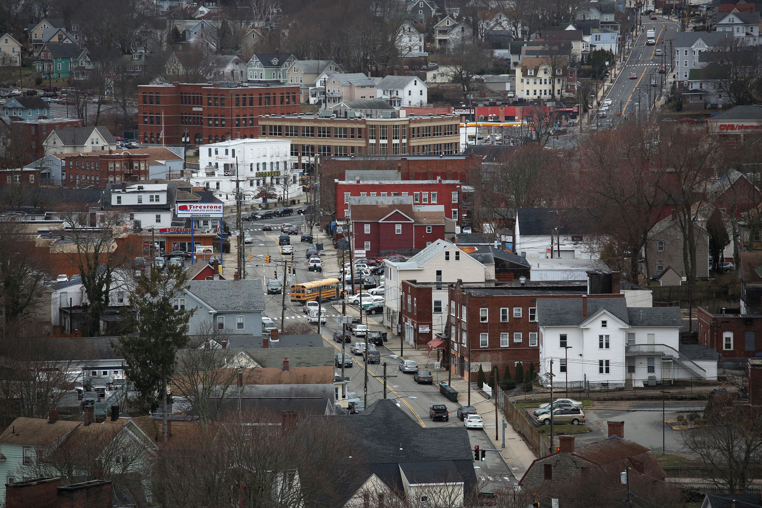 Drone shot of downtown New London