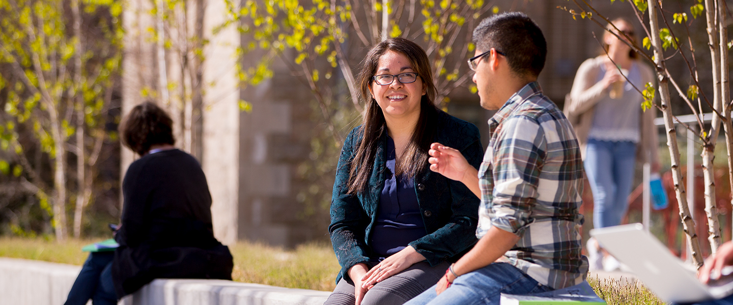 A Connecticut College student chats with his faculty adviser. 