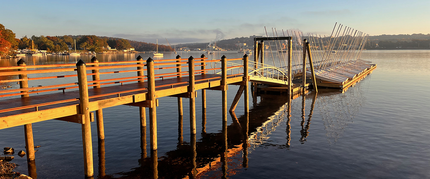 Sailboats rest on a new dock